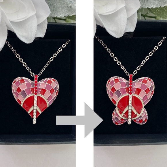 Jewelry - 3 in 1 Pendant Swarovski Crystals Heart Peace Butterfly Transformative Necklace